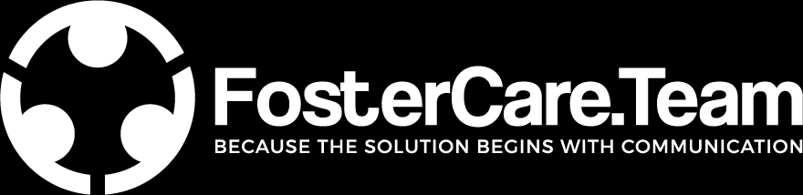 White text FosterCare.Team horizontal logo on a black background with a tag line